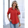 Zeagoo Button Down Shirts for Women Short Sleeve Tops Dressy Casual Blouses(Red)