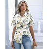 Zeagoo Button Down Shirts for Women Short Sleeve Tops Dressy Casual Blouses(Sp99-green Leaves)