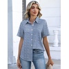 Zeagoo Button Down Shirts for Women Short Sleeve Tops Dressy Casual Blouses(Tz273- Blue Stripe)