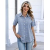 Zeagoo Button Down Shirts for Women Short Sleeve Tops Dressy Casual Blouses(Tz273- Blue Stripe)
