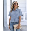 Zeagoo Button Down Shirts for Women Short Sleeve Tops Dressy Casual Blouses(Tz273- Blue Stripe)