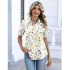 Zeagoo Button Down Shirts for Women Short Sleeve Tops Dressy Casual Blouses(Xh403-yellow Flowers)