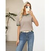 Zeagoo Cable Short Sleeve Sweaters for Women Summer Spring Cute Tops 2026 Trendy Business Causal Outfits Work Blouses Clothes(Apricot Green Stripe)