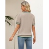 Zeagoo Cable Short Sleeve Sweaters for Women Summer Spring Cute Tops 2026 Trendy Business Causal Outfits Work Blouses Clothes(Apricot Green Stripe)