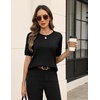 Zeagoo Cable Short Sleeve Sweaters for Women Summer Spring Cute Tops 2026 Trendy Business Causal Outfits Work Blouses Clothes(Black)