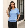 Zeagoo Cable Short Sleeve Sweaters for Women Summer Spring Cute Tops 2026 Trendy Business Causal Outfits Work Blouses Clothes(Blue)