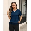 Zeagoo Cable Short Sleeve Sweaters for Women Summer Spring Cute Tops 2026 Trendy Business Causal Outfits Work Blouses Clothes(Dark Blue)