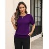 Zeagoo Cable Short Sleeve Sweaters for Women Summer Spring Cute Tops 2026 Trendy Business Causal Outfits Work Blouses Clothes(Dark Purple)