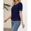 Zeagoo Cable Short Sleeve Sweaters for Women Summer Spring Cute Tops 2026 Trendy Business Causal Outfits Work Blouses Clothes(Navy Blue White Stripe)