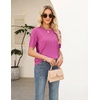 Zeagoo Cable Short Sleeve Sweaters for Women Summer Spring Cute Tops 2026 Trendy Business Causal Outfits Work Blouses Clothes(Rose Red)
