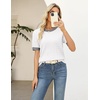 Zeagoo Cable Short Sleeve Sweaters for Women Summer Spring Cute Tops 2026 Trendy Business Causal Outfits Work Blouses Clothes(White Color Block)