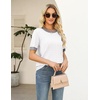 Zeagoo Cable Short Sleeve Sweaters for Women Summer Spring Cute Tops 2026 Trendy Business Causal Outfits Work Blouses Clothes(White Color Block)