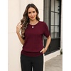 Zeagoo Cable Short Sleeve Sweaters for Women Summer Spring Cute Tops 2026 Trendy Business Causal Outfits Work Blouses Clothes(Wine Red)