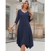 Zeagoo Midi Dresses Women 2026 Dress 3/4 Sleeve Casual Dresses with Pockets A Line Summer Beach Sundress(Dark Blue)