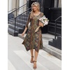 Zeagoo Midi Dresses Women 2026 Dress 3/4 Sleeve Casual Dresses with Pockets A Line Summer Beach Sundress(Ethnic Brown)
