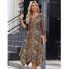 Zeagoo Midi Dresses Women 2026 Dress 3/4 Sleeve Casual Dresses with Pockets A Line Summer Beach Sundress(Ethnic Brown)