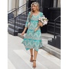 Zeagoo Midi Dresses Women 2026 Dress 3/4 Sleeve Casual Dresses with Pockets A Line Summer Beach Sundress(Ethnic Green Apricot)