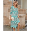 Zeagoo Midi Dresses Women 2026 Dress 3/4 Sleeve Casual Dresses with Pockets A Line Summer Beach Sundress(Ethnic Green Apricot)