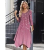 Zeagoo Midi Dresses Women 2026 Dress 3/4 Sleeve Casual Dresses with Pockets A Line Summer Beach Sundress(Floral Purple)