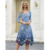 Zeagoo Midi Dresses Women 2026 Dress 3/4 Sleeve Casual Dresses with Pockets A Line Summer Beach Sundress(Gradient Blue)