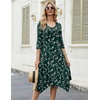 Zeagoo Midi Dresses Women 2026 Dress 3/4 Sleeve Casual Dresses with Pockets A Line Summer Beach Sundress(Green Printing)