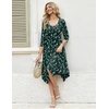Zeagoo Midi Dresses Women 2026 Dress 3/4 Sleeve Casual Dresses with Pockets A Line Summer Beach Sundress(Green Printing)