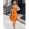 Zeagoo Midi Dresses Women 2026 Dress 3/4 Sleeve Casual Dresses with Pockets A Line Summer Beach Sundress(Halloween Pumpkin)