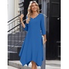 Zeagoo Midi Dresses Women 2026 Dress 3/4 Sleeve Casual Dresses with Pockets A Line Summer Beach Sundress(Navy)