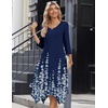 Zeagoo Midi Dresses Women 2026 Dress 3/4 Sleeve Casual Dresses with Pockets A Line Summer Beach Sundress(Navy Blue Floral)