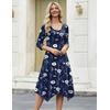 Zeagoo Midi Dresses Women 2026 Dress 3/4 Sleeve Casual Dresses with Pockets A Line Summer Beach Sundress(Navy Flower)