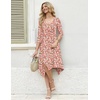 Zeagoo Midi Dresses Women 2026 Dress 3/4 Sleeve Casual Dresses with Pockets A Line Summer Beach Sundress(Pink Floral)