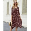 Zeagoo Midi Dresses Women 2026 Dress 3/4 Sleeve Casual Dresses with Pockets A Line Summer Beach Sundress(Red Printing)