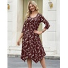 Zeagoo Midi Dresses Women 2026 Dress 3/4 Sleeve Casual Dresses with Pockets A Line Summer Beach Sundress(Red Printing)