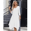 Zeagoo Midi Dresses Women 2026 Dress 3/4 Sleeve Casual Dresses with Pockets A Line Summer Beach Sundress(White)