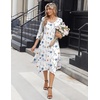 Zeagoo Midi Dresses Women 2026 Dress 3/4 Sleeve Casual Dresses with Pockets A Line Summer Beach Sundress(White Blue)