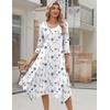 Zeagoo Midi Dresses Women 2026 Dress 3/4 Sleeve Casual Dresses with Pockets A Line Summer Beach Sundress(White Blue)