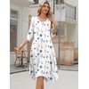 Zeagoo Midi Dresses Women 2026 Dress 3/4 Sleeve Casual Dresses with Pockets A Line Summer Beach Sundress(White Blue)