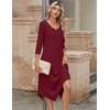 Zeagoo Midi Dresses Women 2026 Dress 3/4 Sleeve Casual Dresses with Pockets A Line Summer Beach Sundress(Wine Red)