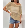 Zeagoo Short Sleeve Crochet Sweater Lightweight Summer Tops Beach Cover Ups(A_light Khaki)