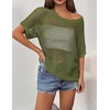 Zeagoo Short Sleeve Crochet Sweater Lightweight Summer Tops Beach Cover Ups(Army Green)