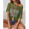 Zeagoo Short Sleeve Crochet Sweater Lightweight Summer Tops Beach Cover Ups(Army Green)