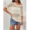 Zeagoo Short Sleeve Crochet Sweater Lightweight Summer Tops Beach Cover Ups(Beige)