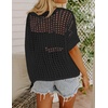 Zeagoo Short Sleeve Crochet Sweater Lightweight Summer Tops Beach Cover Ups(Black)