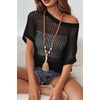 Zeagoo Short Sleeve Crochet Sweater Lightweight Summer Tops Beach Cover Ups(Black)