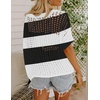 Zeagoo Short Sleeve Crochet Sweater Lightweight Summer Tops Beach Cover Ups(Black White Stripes)