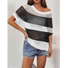 Zeagoo Short Sleeve Crochet Sweater Lightweight Summer Tops Beach Cover Ups(Black White Stripes)