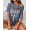 Zeagoo Short Sleeve Crochet Sweater Lightweight Summer Tops Beach Cover Ups(Blue)