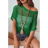 Zeagoo Short Sleeve Crochet Sweater Lightweight Summer Tops Beach Cover Ups(Green)
