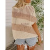 Zeagoo Short Sleeve Crochet Sweater Lightweight Summer Tops Beach Cover Ups(Khaki Apricot Stripe)