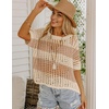 Zeagoo Short Sleeve Crochet Sweater Lightweight Summer Tops Beach Cover Ups(Khaki Apricot Stripe)